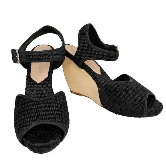 Loeffler Randall Valentine Wedges 10 Black Woven Open Toe Sandals - Picture 11 of 11
